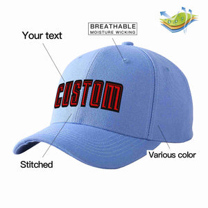 Custom Sky Blue Red-Black Curved Eaves Sport Baseball Cap Design for Men/Women/Youth