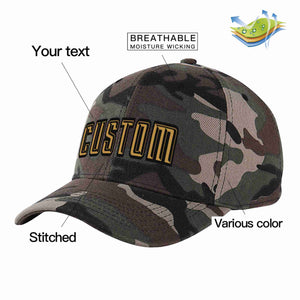 Custom Camo Old Gold-Black Curved Eaves Sport Baseball Cap Design for Men/Women/Youth