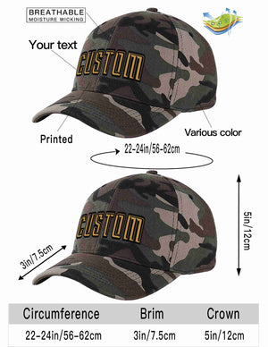 Custom Camo Old Gold-Black Curved Eaves Sport Baseball Cap Design for Men/Women/Youth