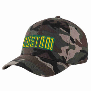 Custom Camo Gold-Kelly Green Curved Eaves Sport Baseball Cap Design for Men/Women/Youth