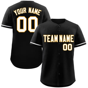 Custom Black White-Yellow Classic Style Authentic Baseball Jersey