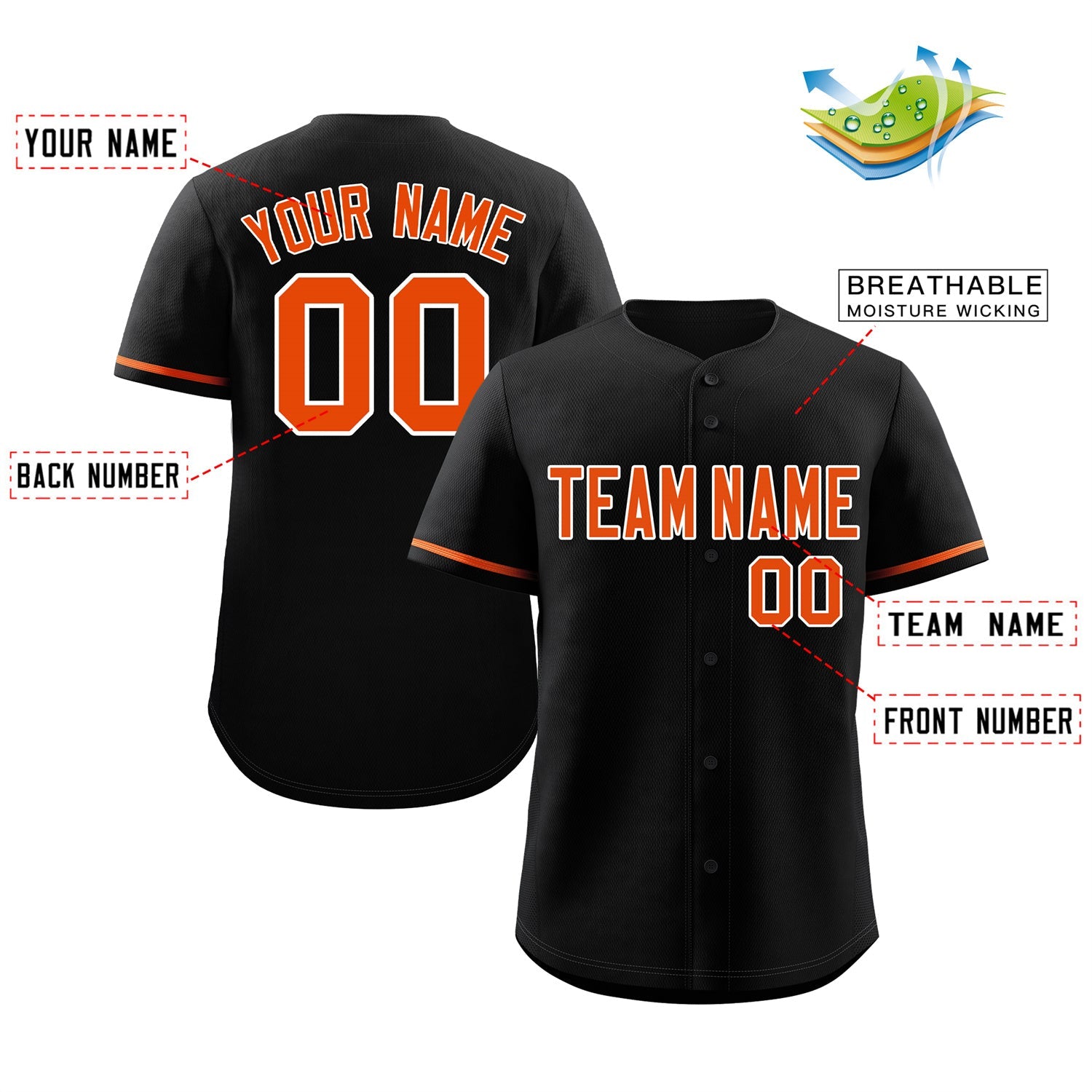 Custom Black Orange-White Classic Style Authentic Baseball Jersey