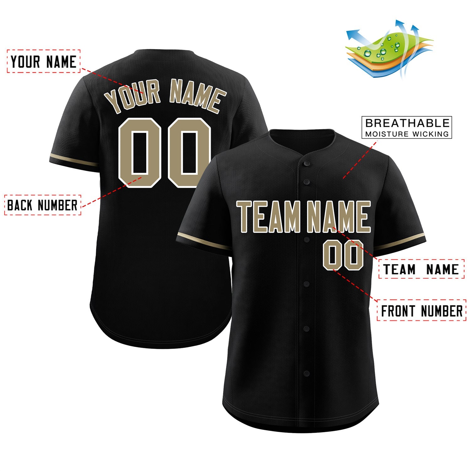 Custom Team Old Gold Baseball Authentic Black Jersey Black