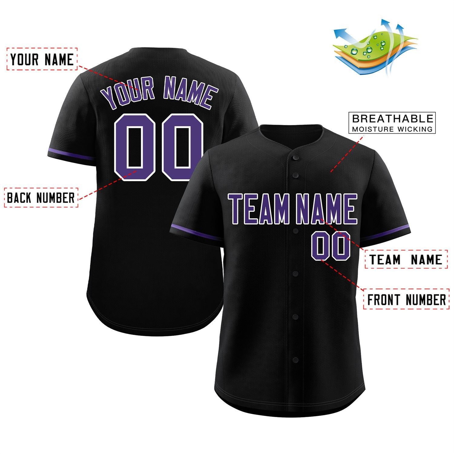 Custom Black Purple-White Classic Style Authentic Baseball Jersey