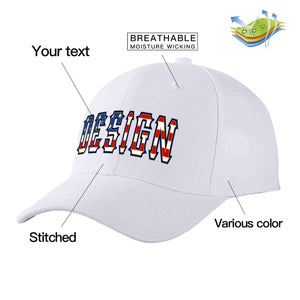 Custom White Vintage USA Flag-Gold Curved Eaves Sport Design Baseball Cap