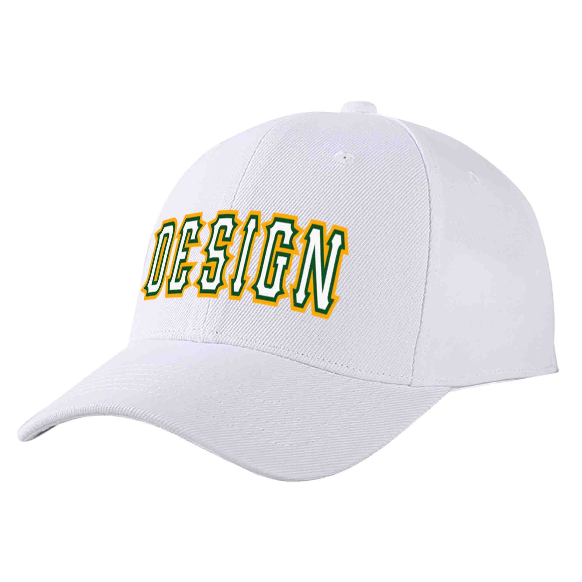 Custom White White-Kelly Green Curved Eaves Sport Design Baseball Cap