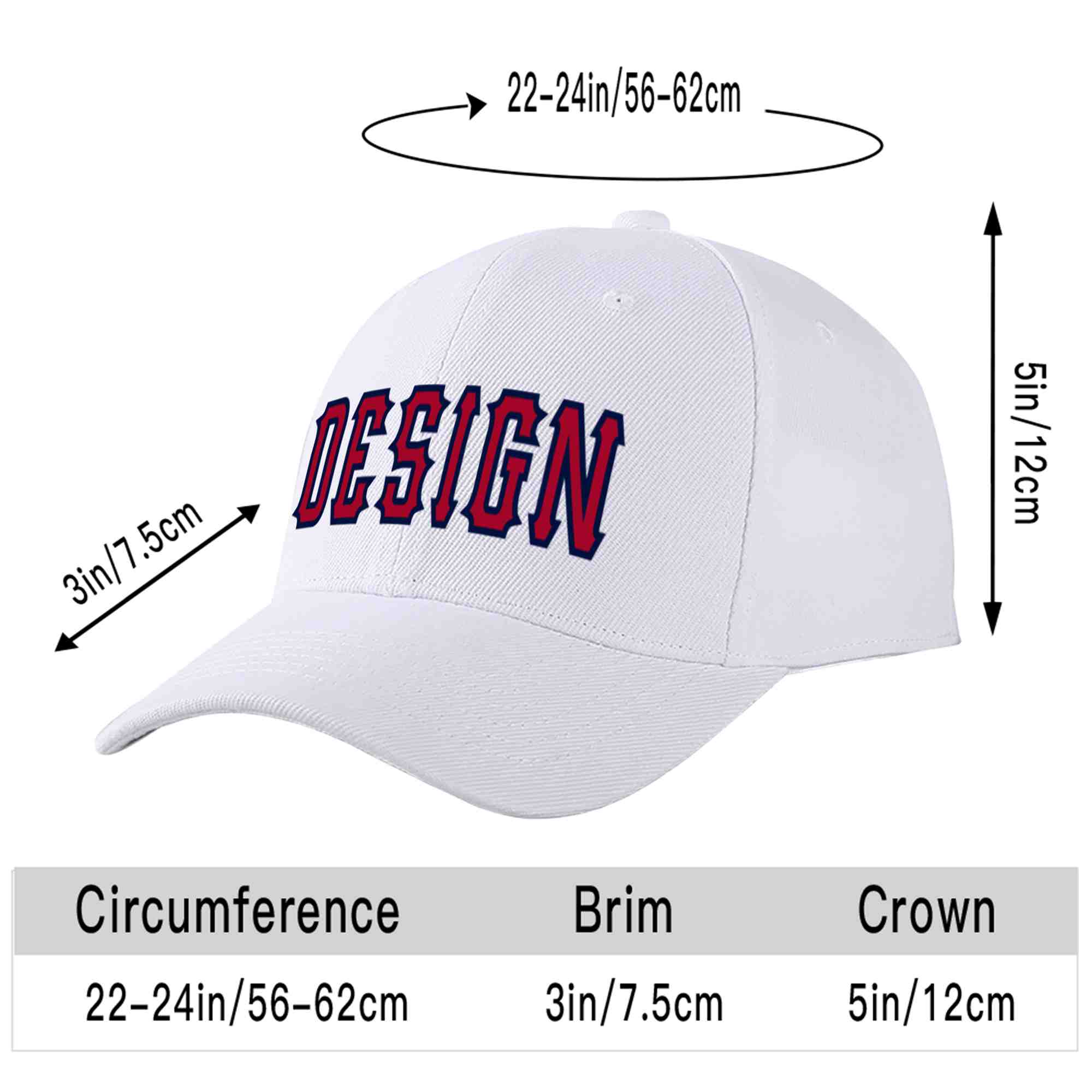 Custom White Red-Navy Curved Eaves Sport Design Baseball Cap