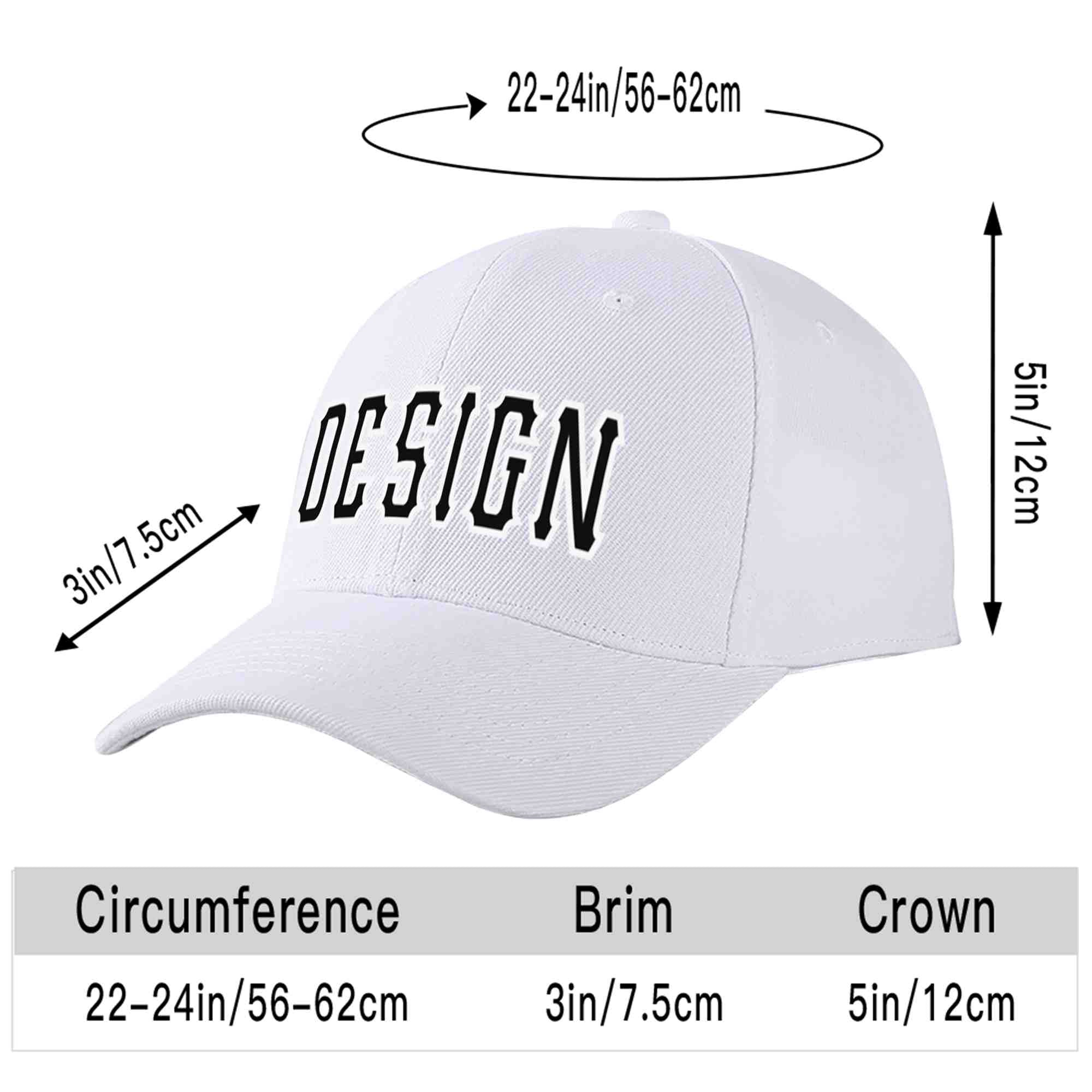 Custom White Black-White Curved Eaves Sport Design Baseball Cap