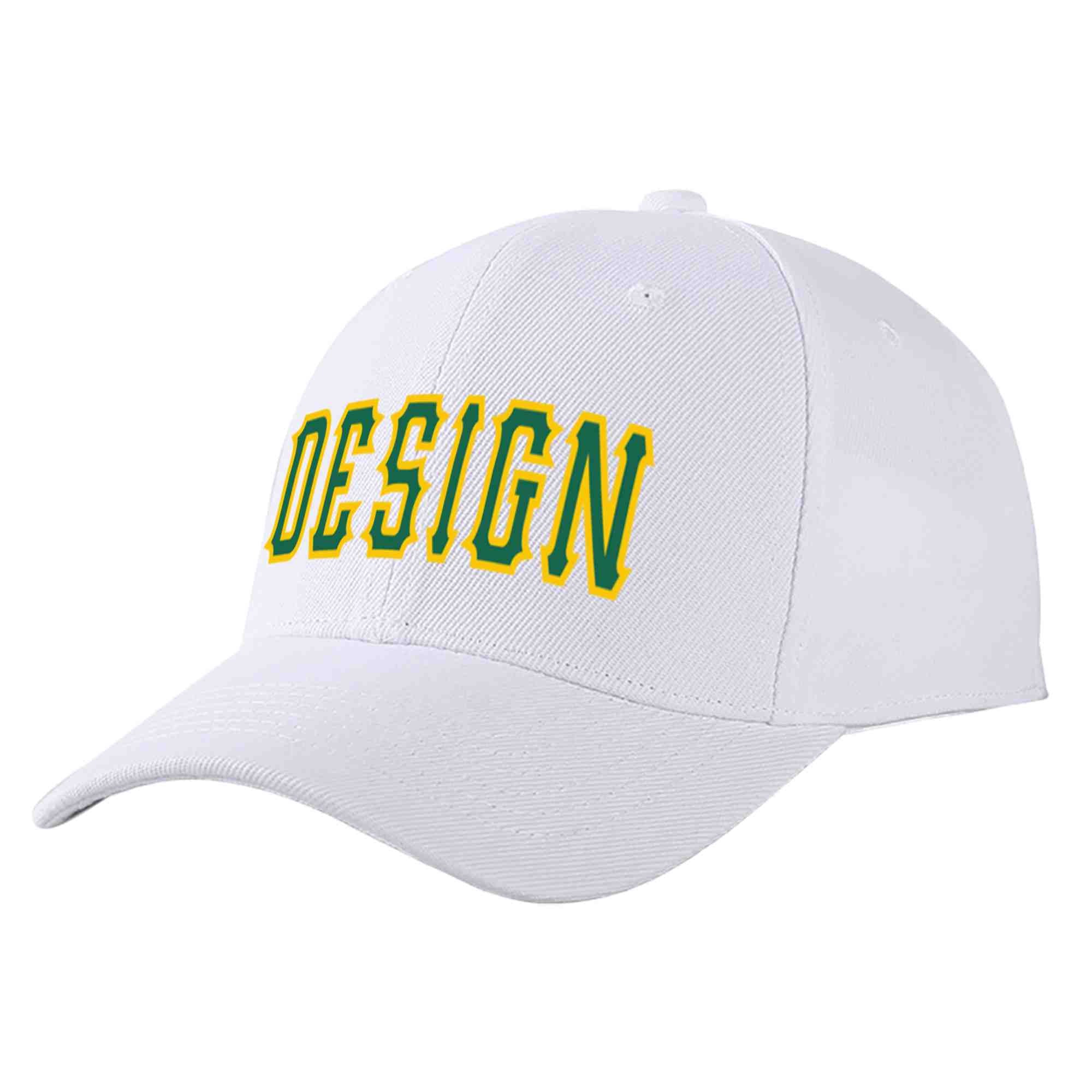 Custom White Kelly Green-Yellow Curved Eaves Sport Design Baseball Cap