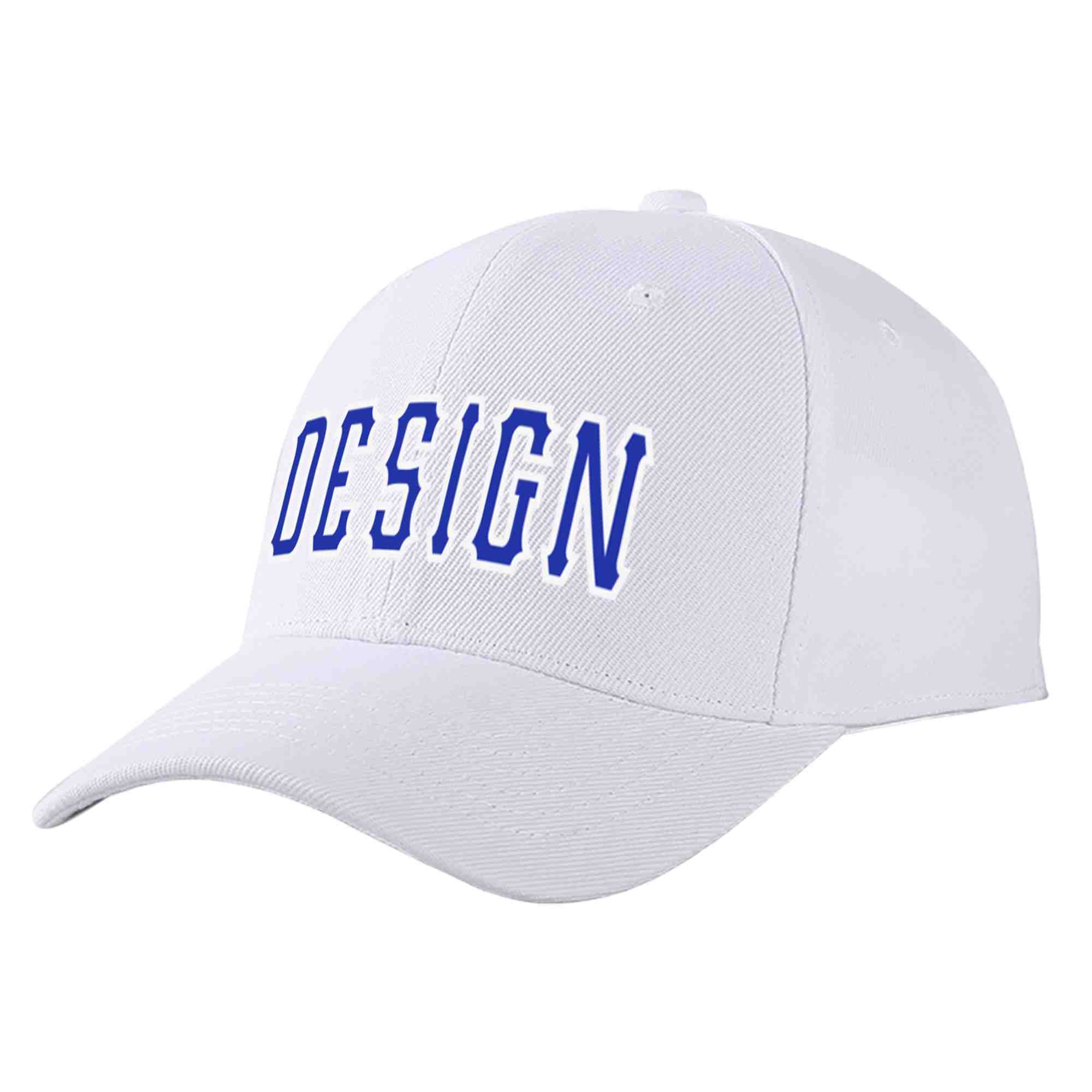 Custom White Royal-White Curved Eaves Sport Design Baseball Cap