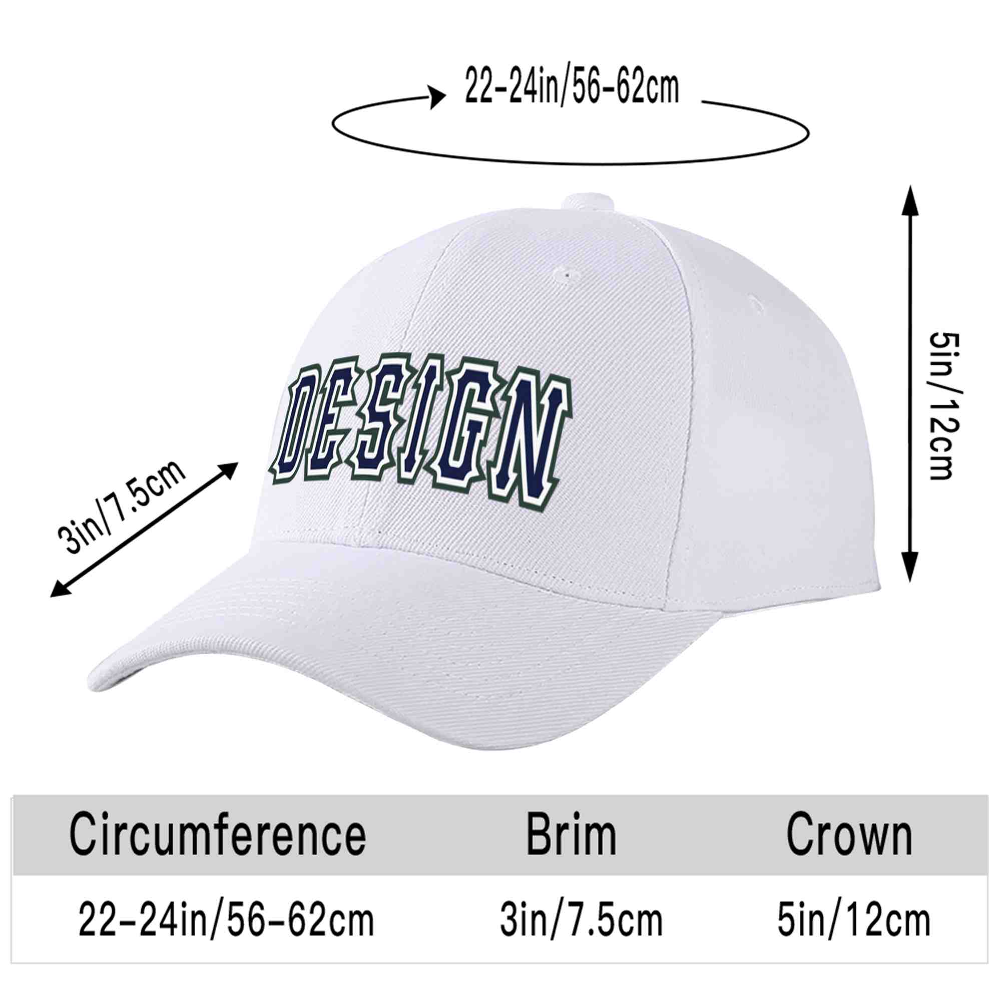 Custom White Navy-White Curved Eaves Sport Design Baseball Cap