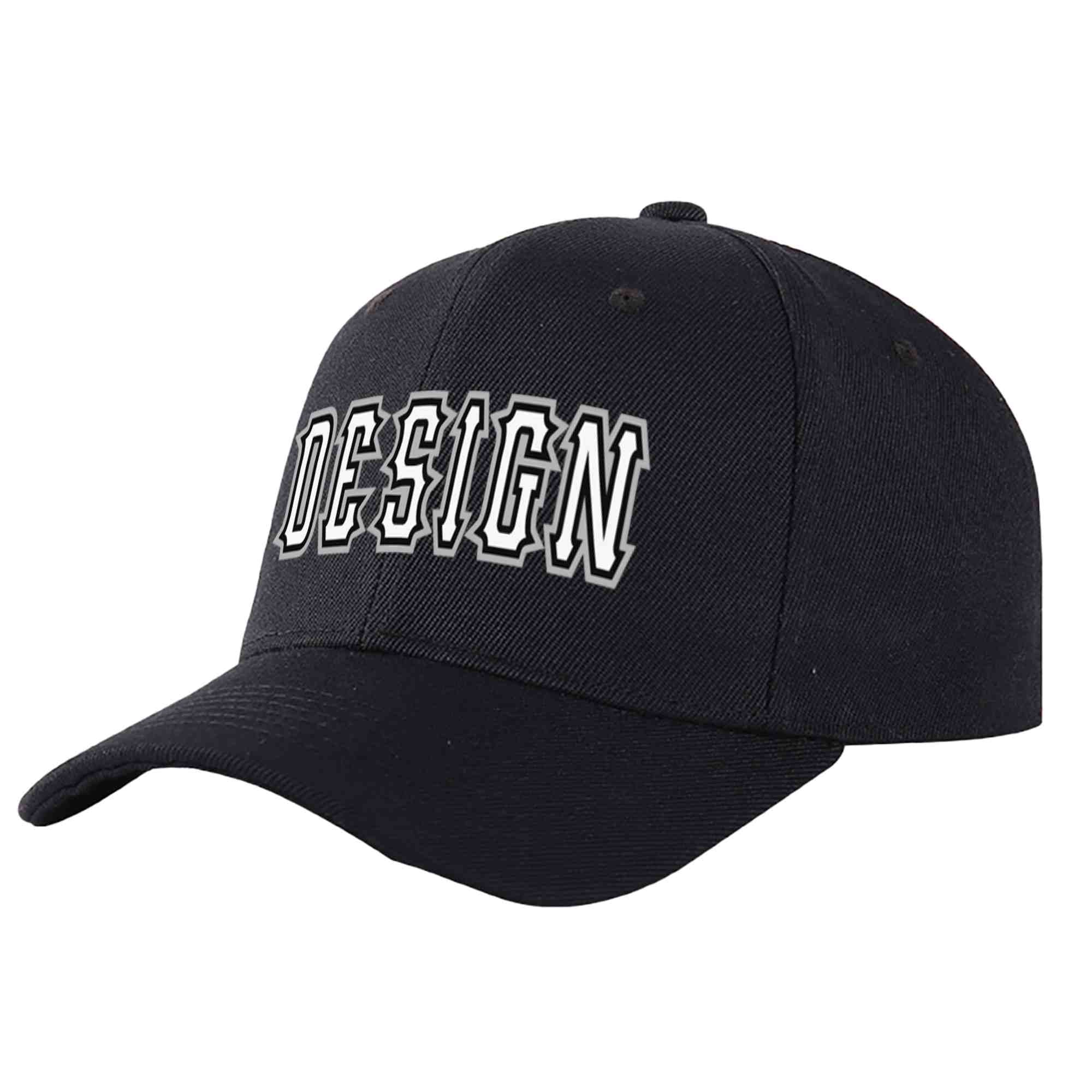 Casquette de baseball personnalisée noire, blanche et noire, design sportif, avec avant-toit incurvé