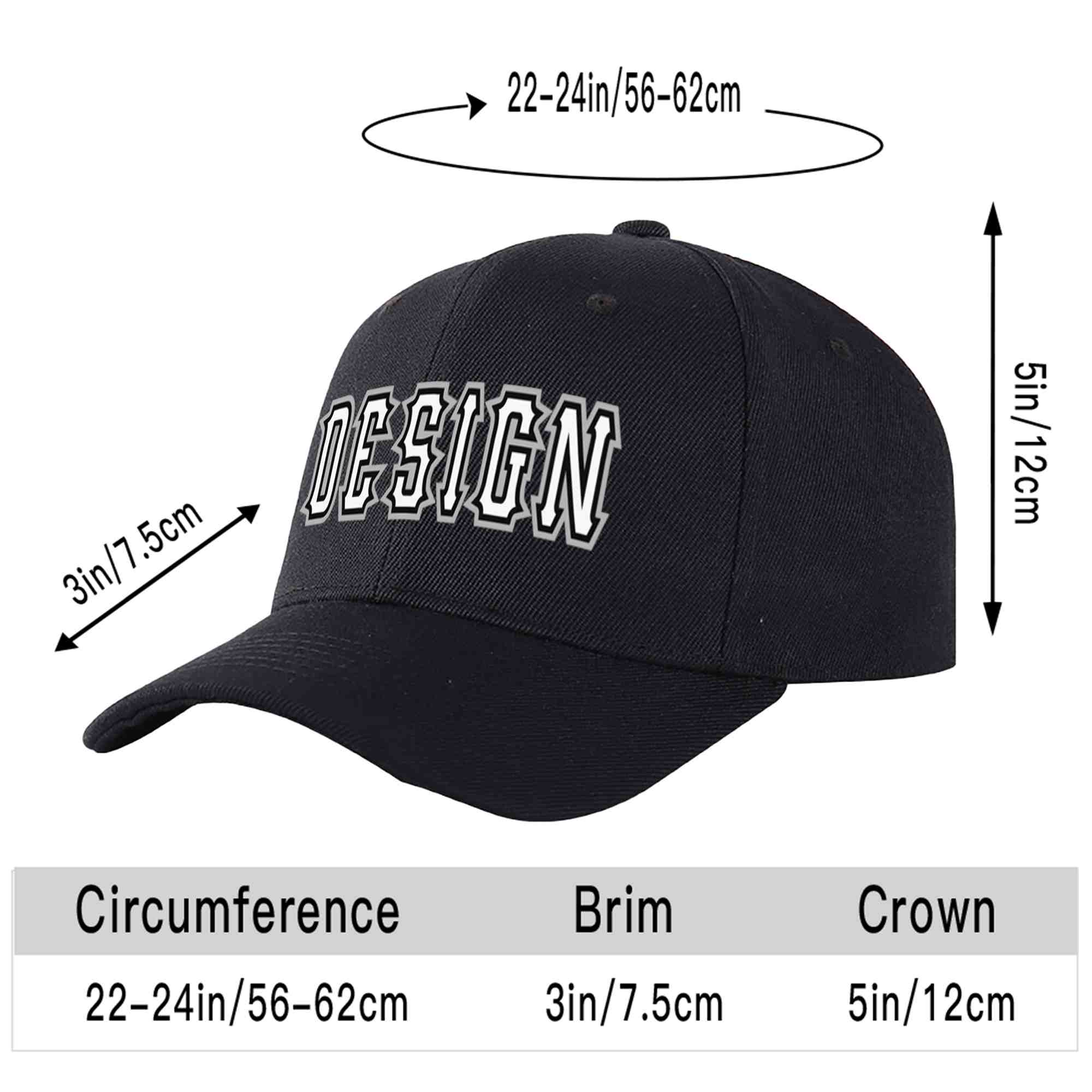 Custom Black White-Black Curved Eaves Sport Design Baseball Cap