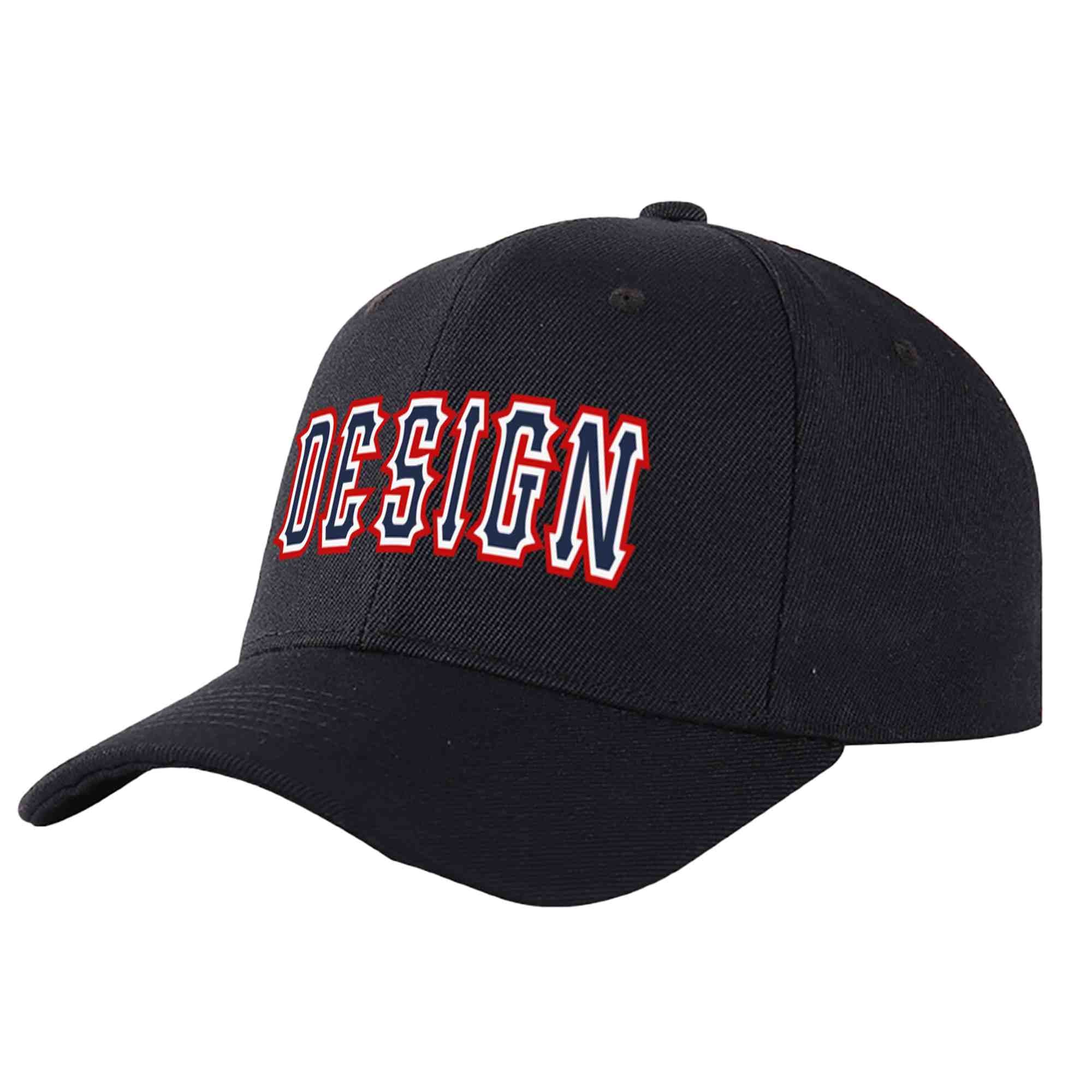 Custom Black Navy-White Curved Eaves Sport Design Baseball Cap