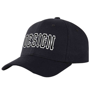 Custom Black Black-White Curved Eaves Sport Design Baseball Cap