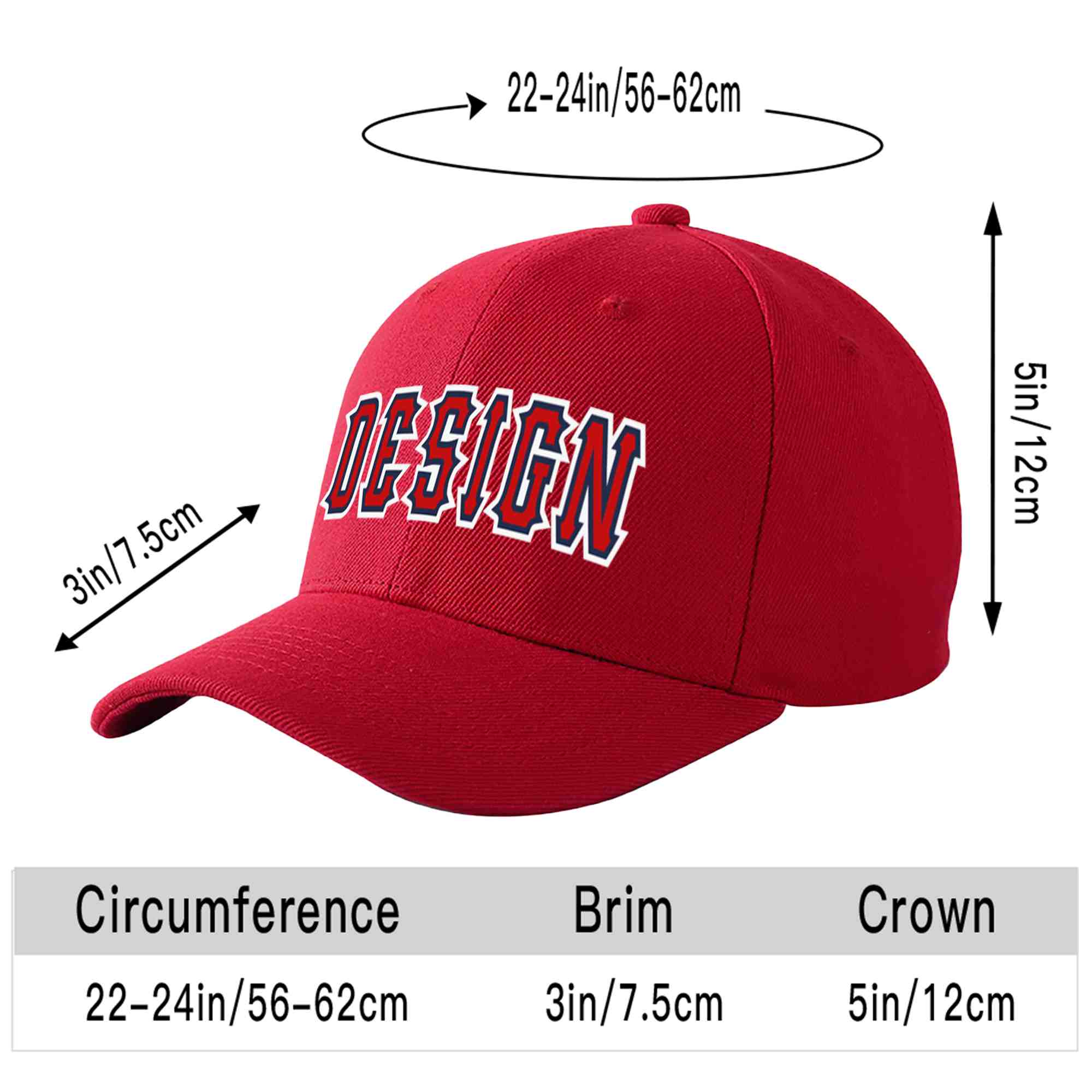 Custom Red Red-Navy Curved Eaves Sport Design Baseball Cap