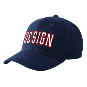 Custom Navy White-Red Curved Eaves Sport Design Baseball Cap