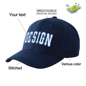 Custom Navy White-Light Blue Curved Eaves Sport Design Baseball Cap