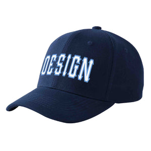 Custom Navy White-Light Blue Curved Eaves Sport Design Baseball Cap