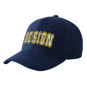 Custom Navy White-Navy Curved Eaves Sport Design Baseball Cap