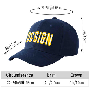 Custom Navy White-Gold Curved Eaves Sport Design Baseball Cap