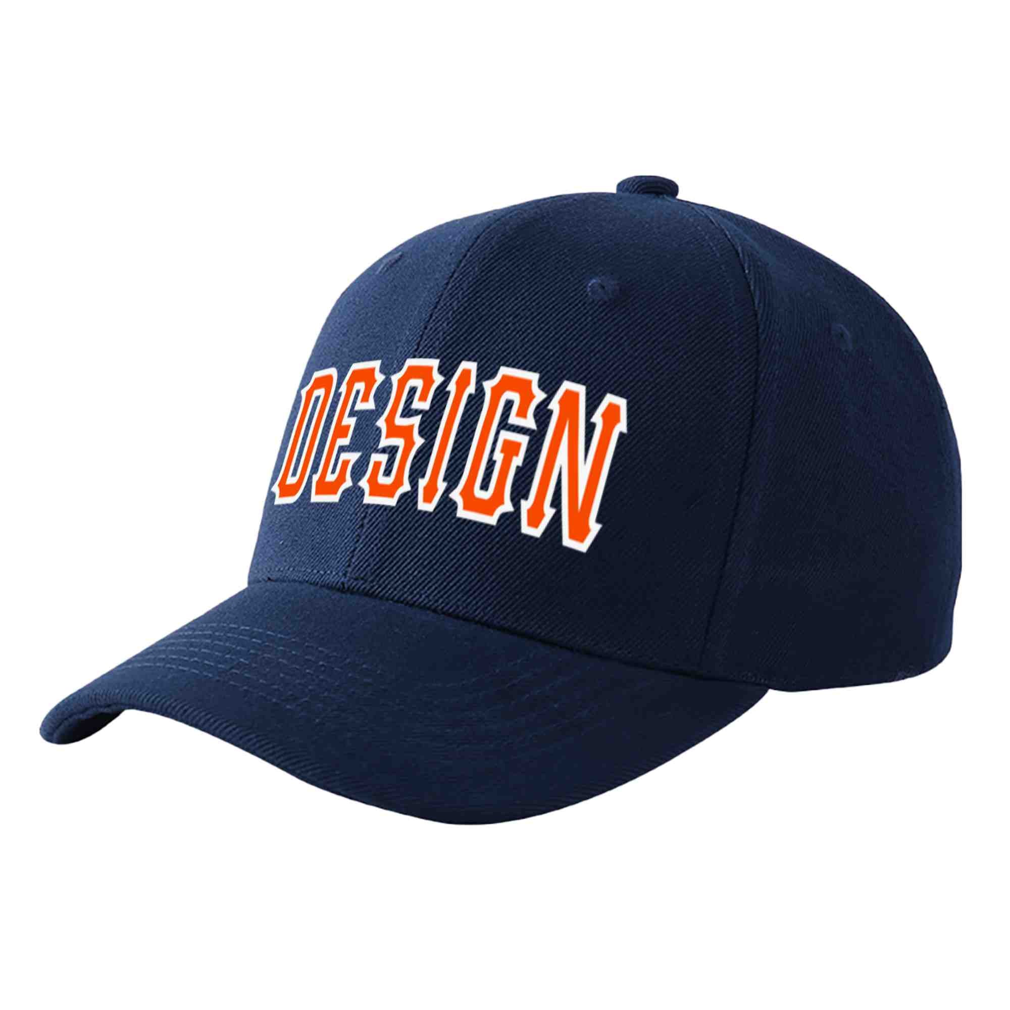 Casquette de baseball personnalisée bleu marine orange-blanc incurvée Eaves Sport Design