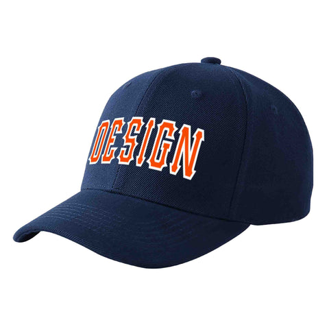 Custom Navy Orange-White Curved Eaves Sport Design Baseball Cap