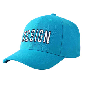 Custom Aqua White-Navy Curved Eaves Sport Design Baseball Cap