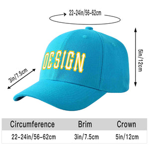 Custom Aqua White-Gold Curved Eaves Sport Design Baseball Cap