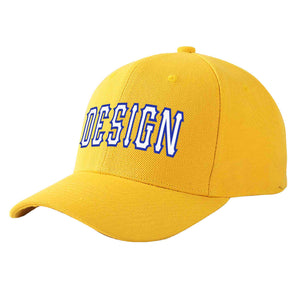 Custom Gold White-Royal Curved Eaves Sport Design Baseball Cap