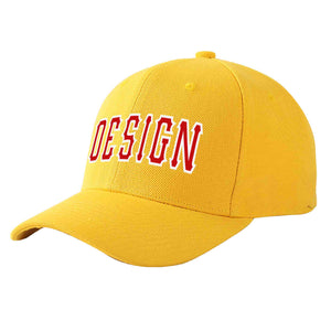 Custom Gold Red-White Curved Eaves Sport Design Baseball Cap