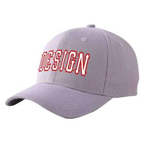 Custom Gray White-Red Curved Eaves Sport Design Baseball Cap