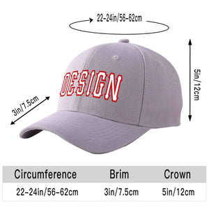 Custom Gray White-Red Curved Eaves Sport Design Baseball Cap