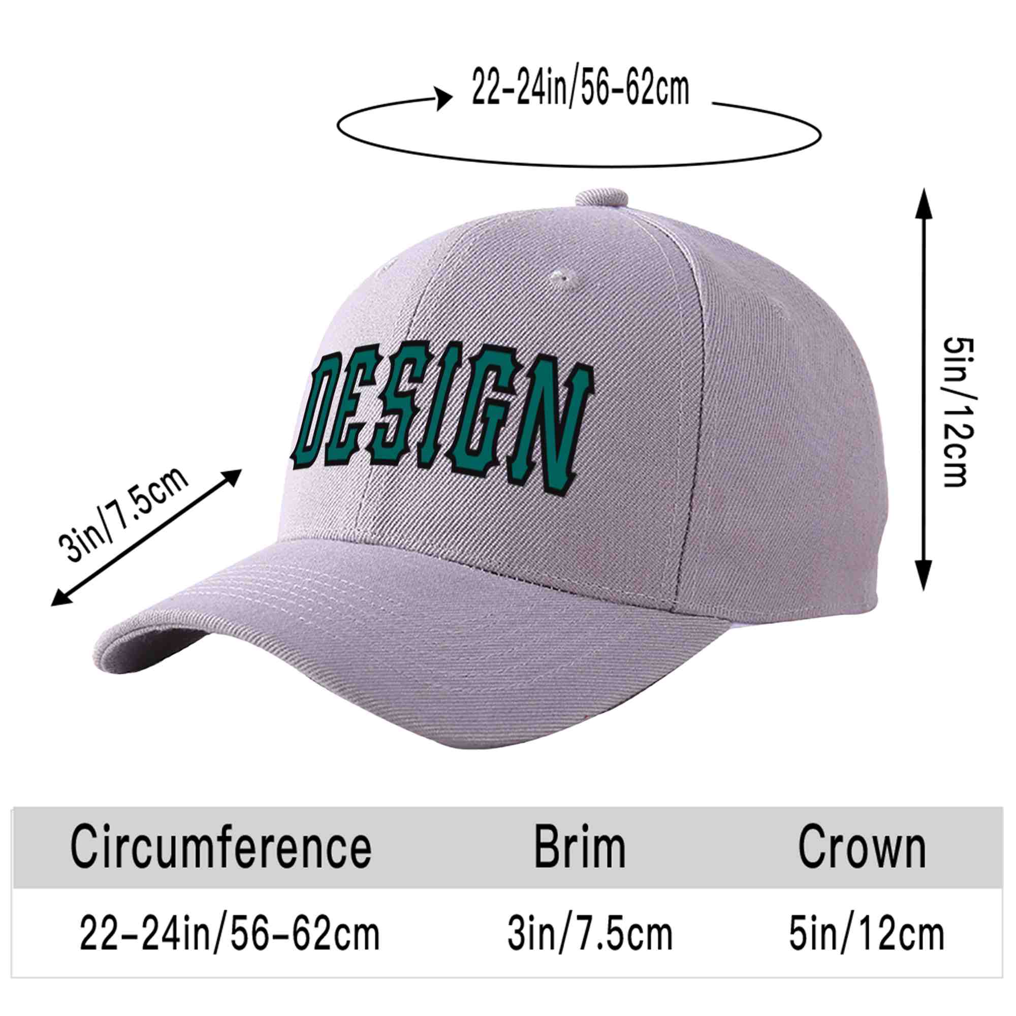 Casquette de baseball personnalisée gris aqua-noir incurvée Eaves Sport Design