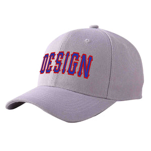 Custom Gray Royal-Red Curved Eaves Sport Design Baseball Cap