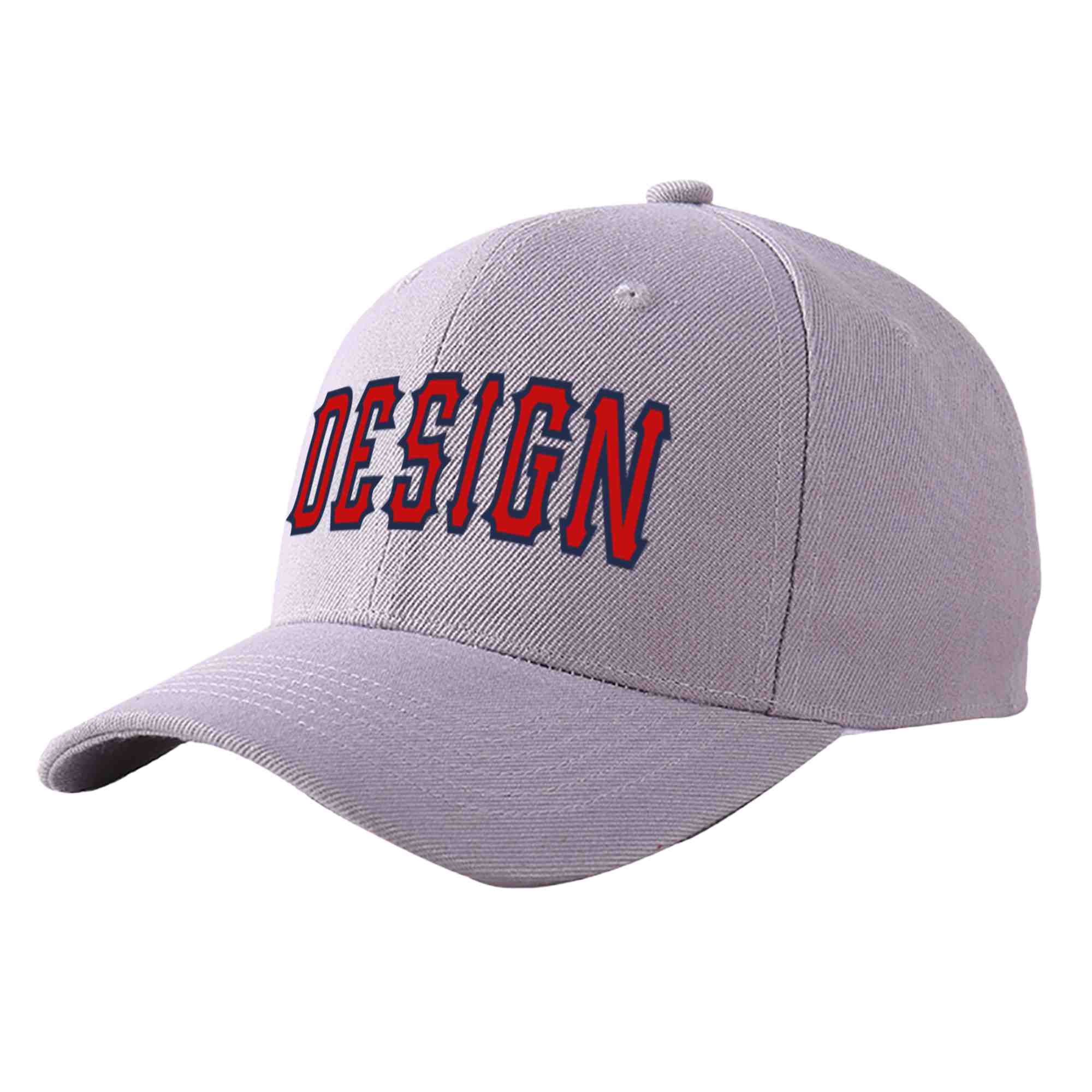 Custom Gray Red-Navy Curved Eaves Sport Design Baseball Cap