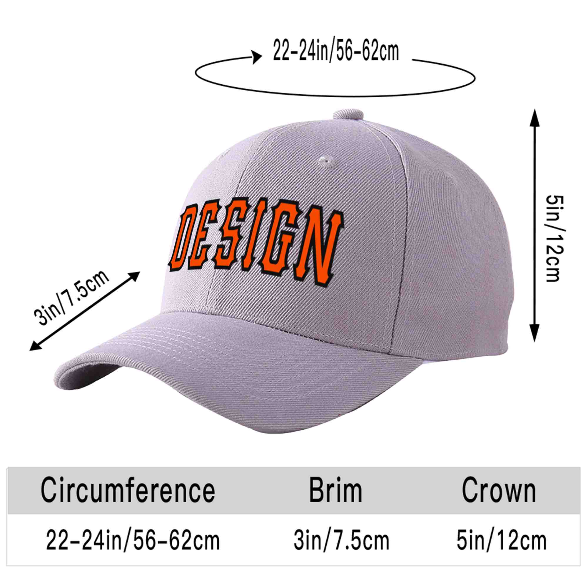 Custom Gray Orange-Black Curved Eaves Sport Design Baseball Cap