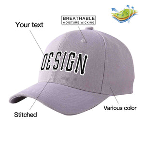 Custom Gray Black-White Curved Eaves Sport Design Baseball Cap