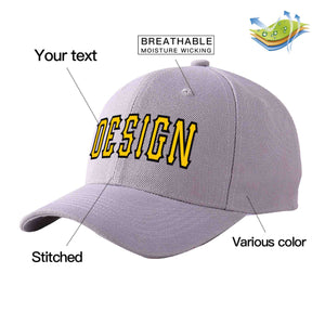 Custom Gray Gold-Black Curved Eaves Sport Design Baseball Cap