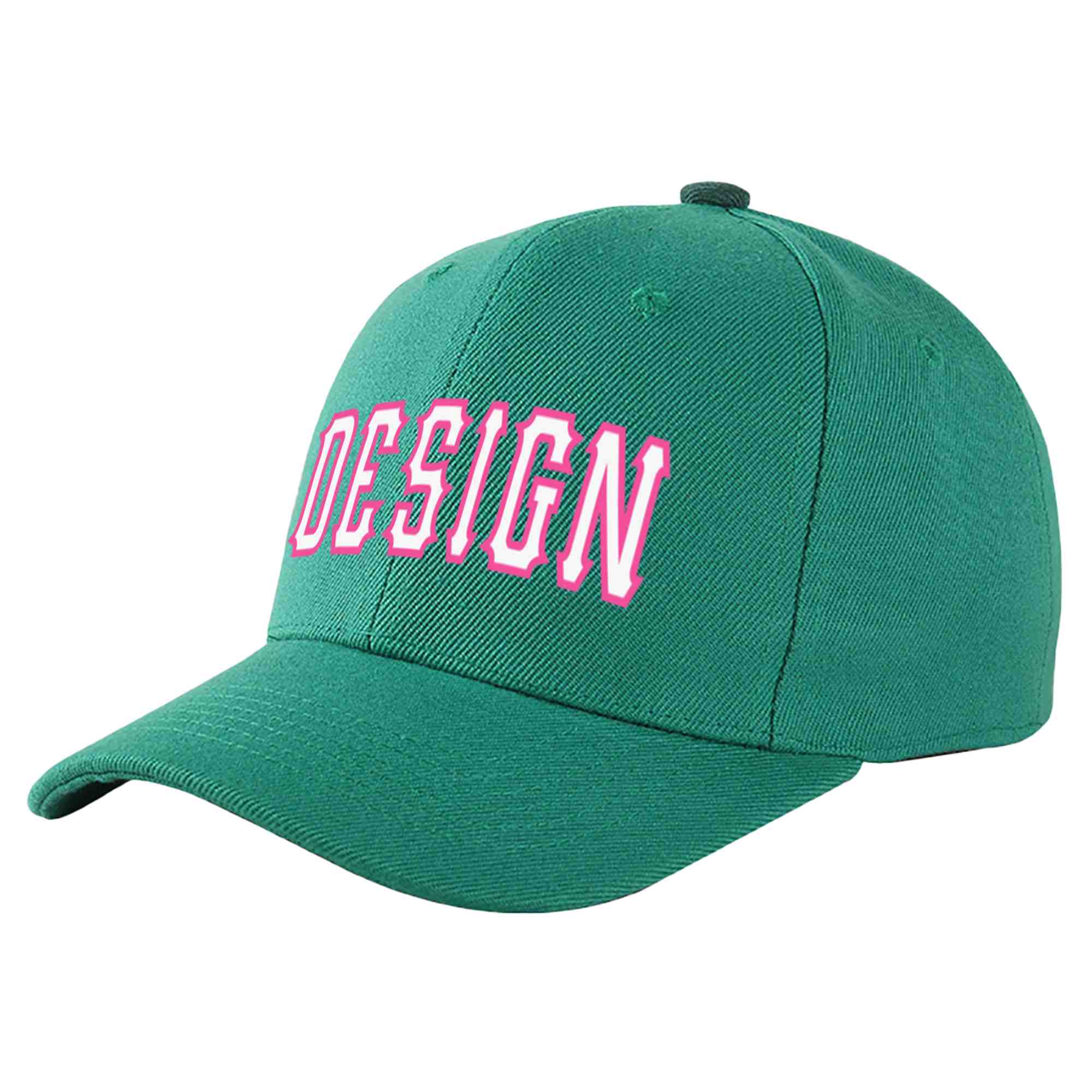 Custom Light Green White-Pink Curved Eaves Sport Design Baseball Cap