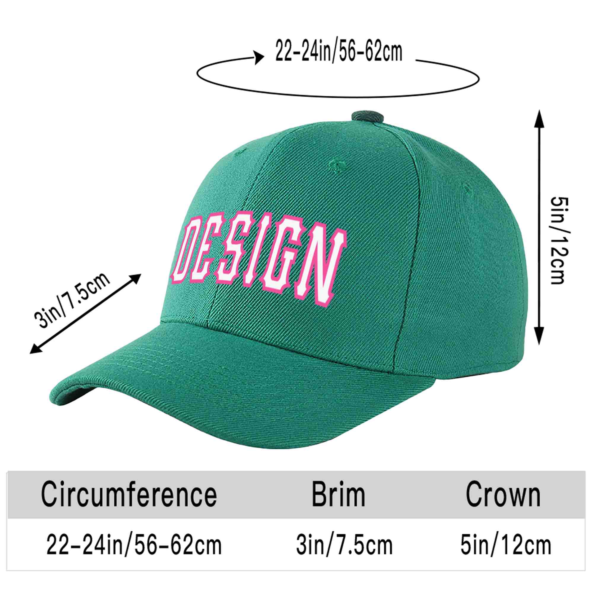 Casquette de baseball incurvée personnalisée vert clair blanc-rose avec avant-toit