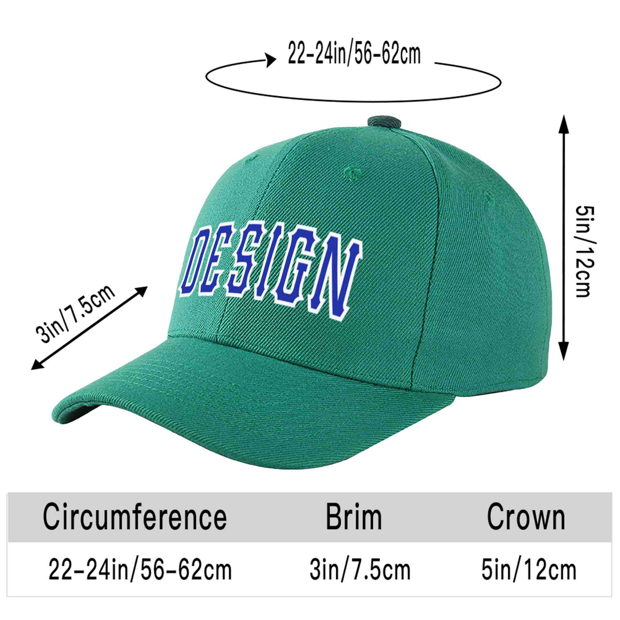 Custom Light Green Royal-White Curved Eaves Sport Design Baseball Cap