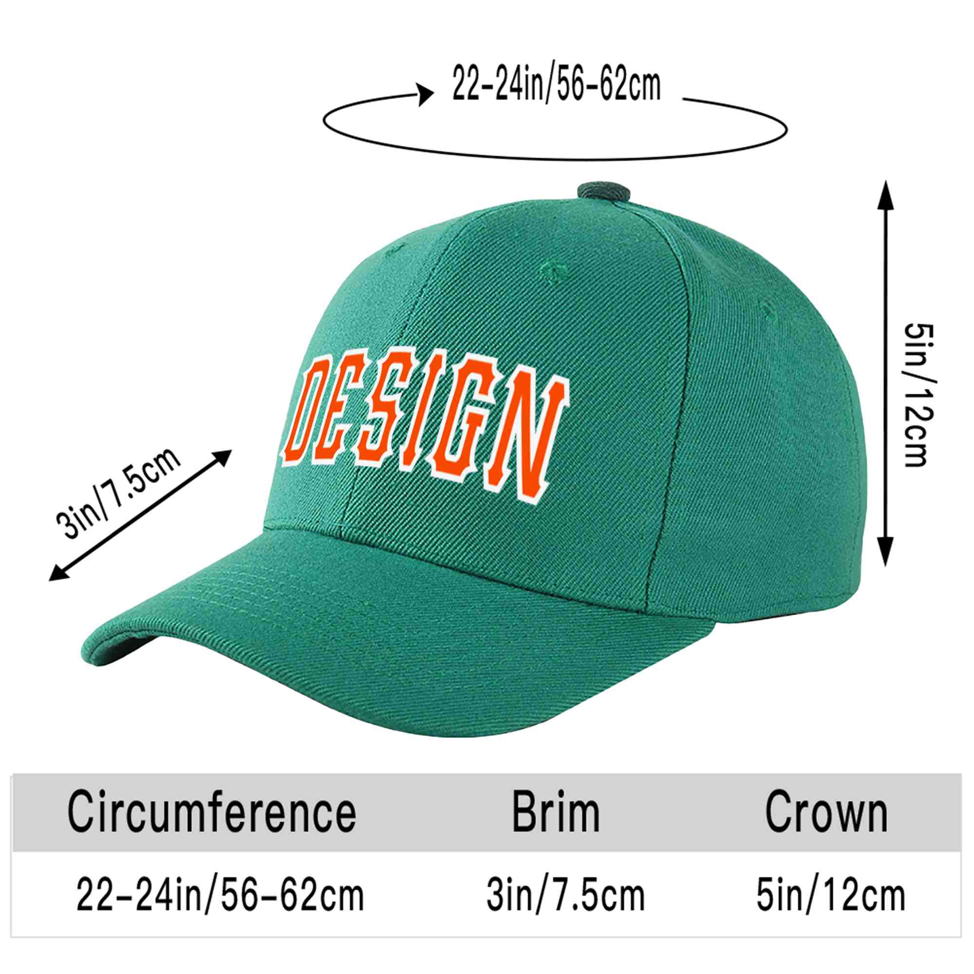 Custom Light Green Orange-White Curved Eaves Sport Design Baseball Cap