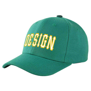 Custom Light Green White-Gold Curved Eaves Sport Design Baseball Cap