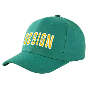 Custom Light Green Gold-White Curved Eaves Sport Design Baseball Cap