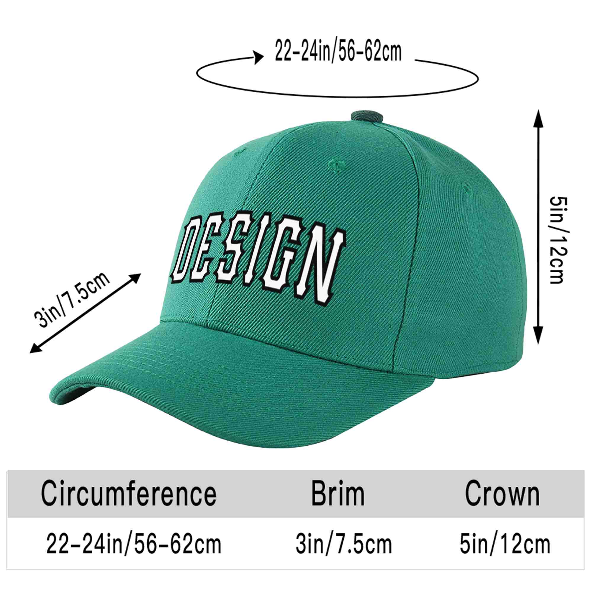 Custom Light Green White-Black Curved Eaves Sport Design Baseball Cap