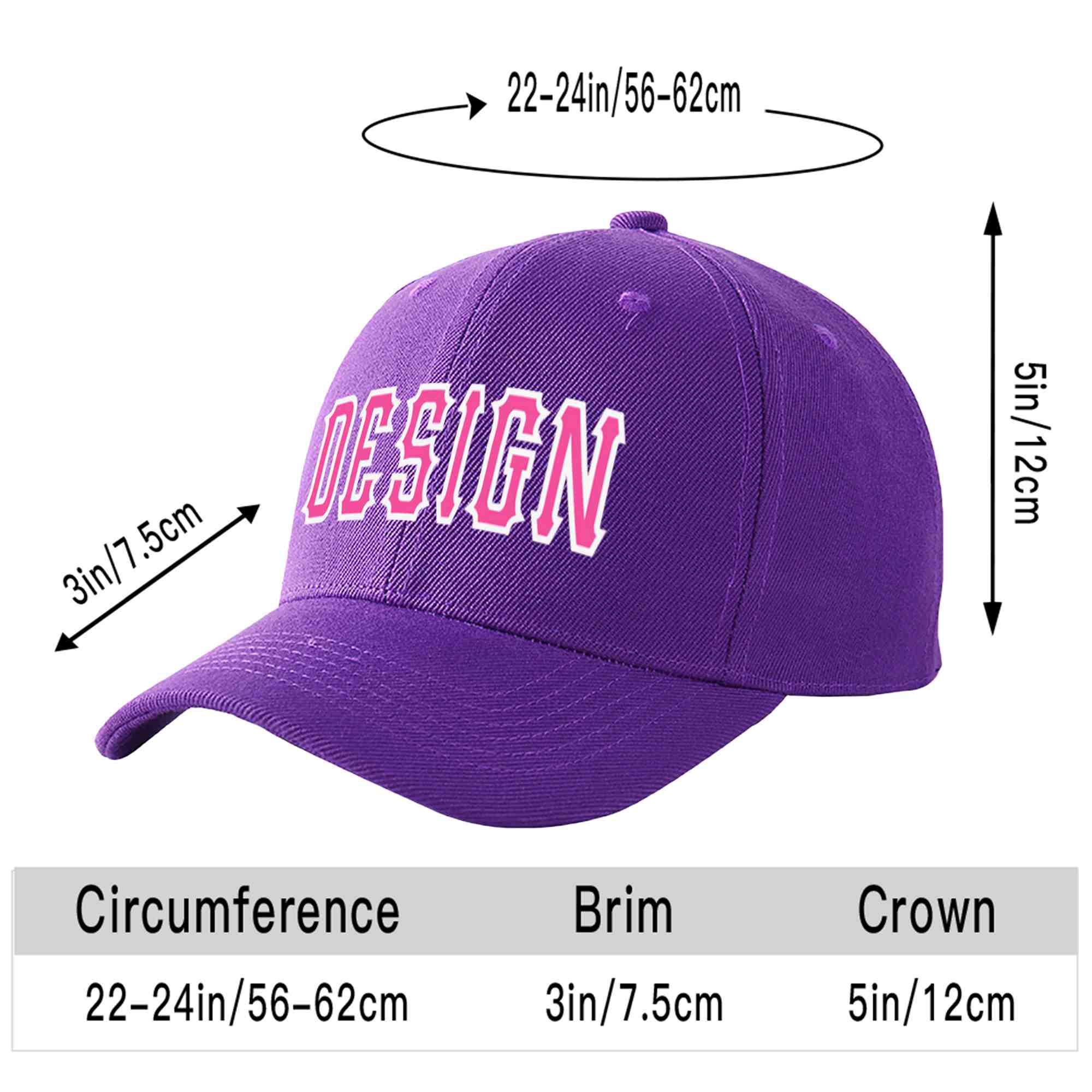 Casquette de baseball incurvée personnalisée violet rose-blanc avec avant-toit