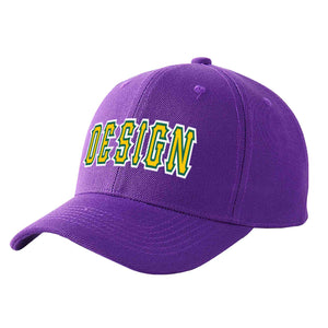 Custom Purple Gold-Kelly Green Curved Eaves Sport Design Baseball Cap