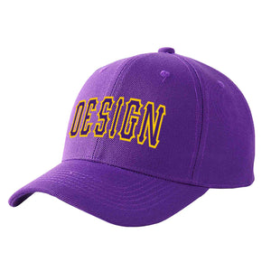 Custom Purple Purple-Gold Curved Eaves Sport Design Baseball Cap