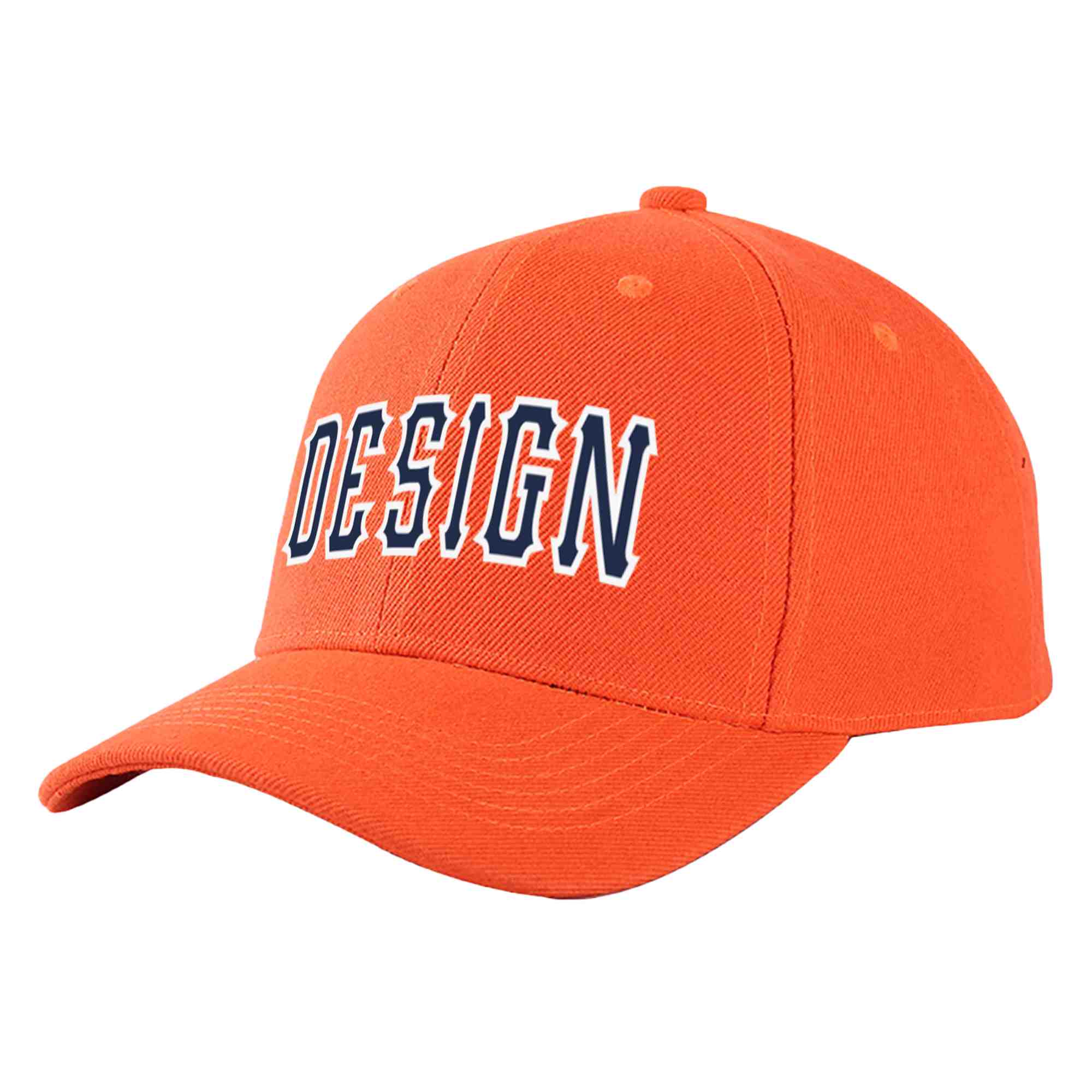 Custom Tangerine Navy-White Curved Eaves Sport Design Baseball Cap